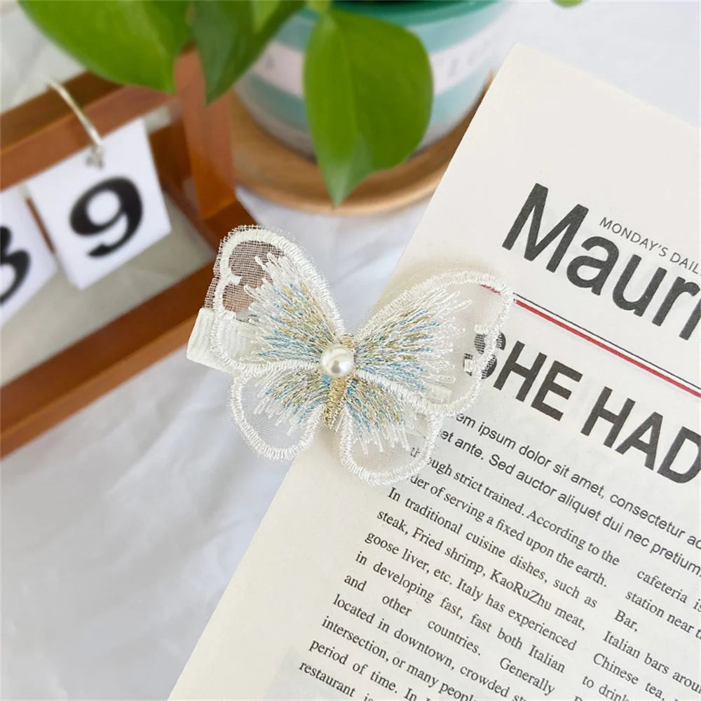 Retro Cute Embroidery Butterfly Exquisite Hairpin Girl Side Clip Top Clip Korean INS Girl Sweet Hairpin Trend Accessories Qme 3(2pcs) Size fits all