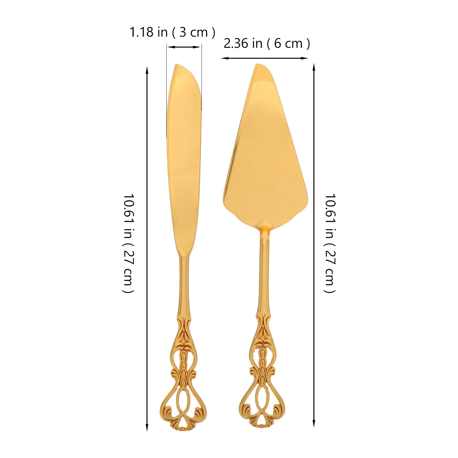 2Pcs Gold Tone Stainless Steel Cake Knife and Spatula Set Elegant European Design Wedding Cake Cutting Server Baking Serving Qme 27X6X3CM