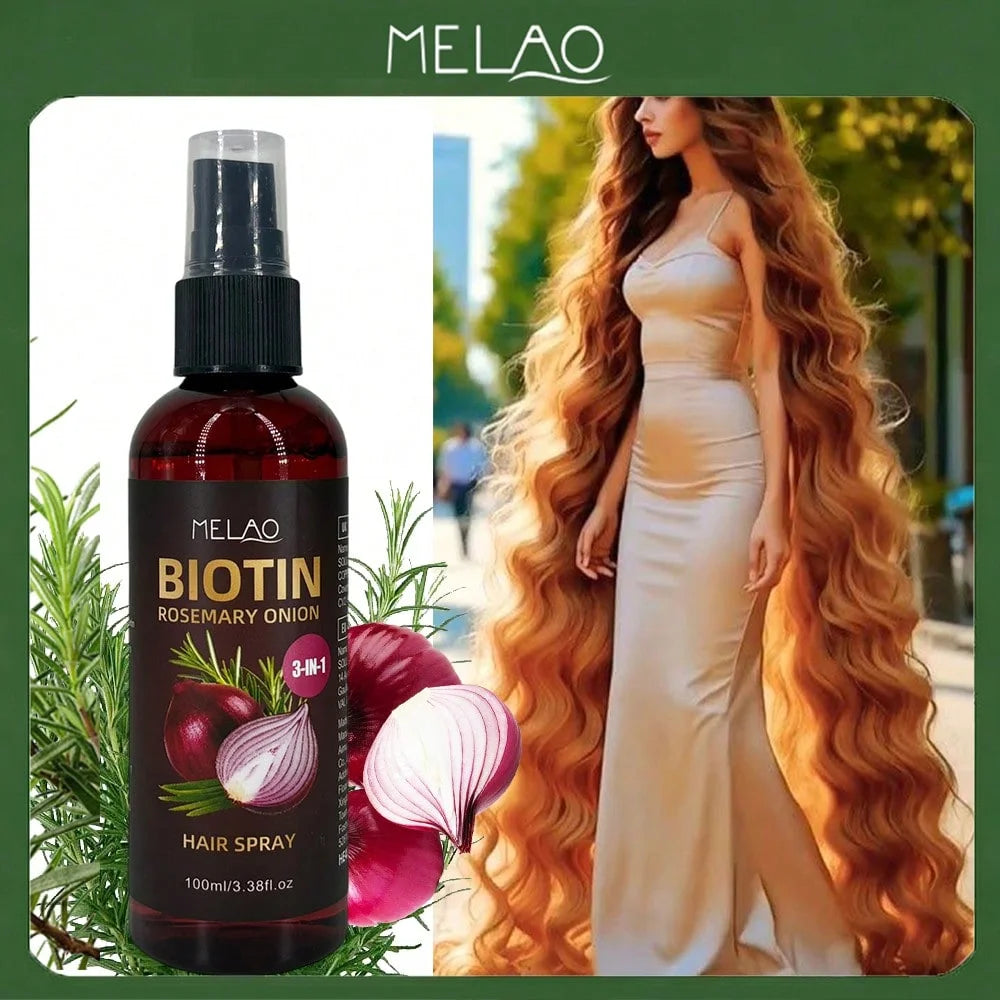 3 in 1 Biotin Rosemary Onion Hair Spray, MELAO Leave-In Conditioner & Detangler Spray, Tames Frizz, Adds Shine & Softness Qme