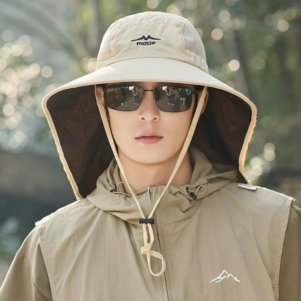 Fashion Mesh Men Fishing Hat UV Protection Sunscreen Male Fisherman Cap Mountaineering Portable Outdoor Sun Hat Hiking Qme Beige