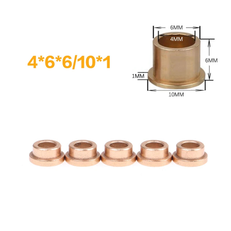 5Pcs Flanging Self-Lubricating Bearing Powder Metallurgy Oil Copper Bushing Guide Sleeve With Stepped Flange Hardware Qme 4x6x456