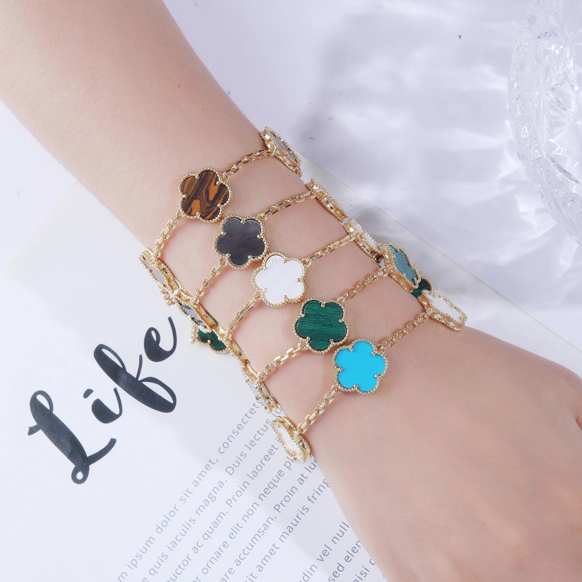 INS Hot Selling 15mm Natural Stone Five Leaf Flower Set Bracelet Necklace Flower Jewelry For Women Free Shipping For Daily Wear Qme
