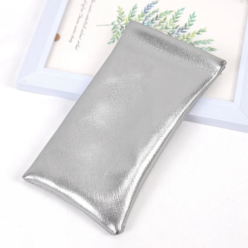 Soft PU Leather Protable Women Sunglasses Protector Travel Pouch Qme Silver