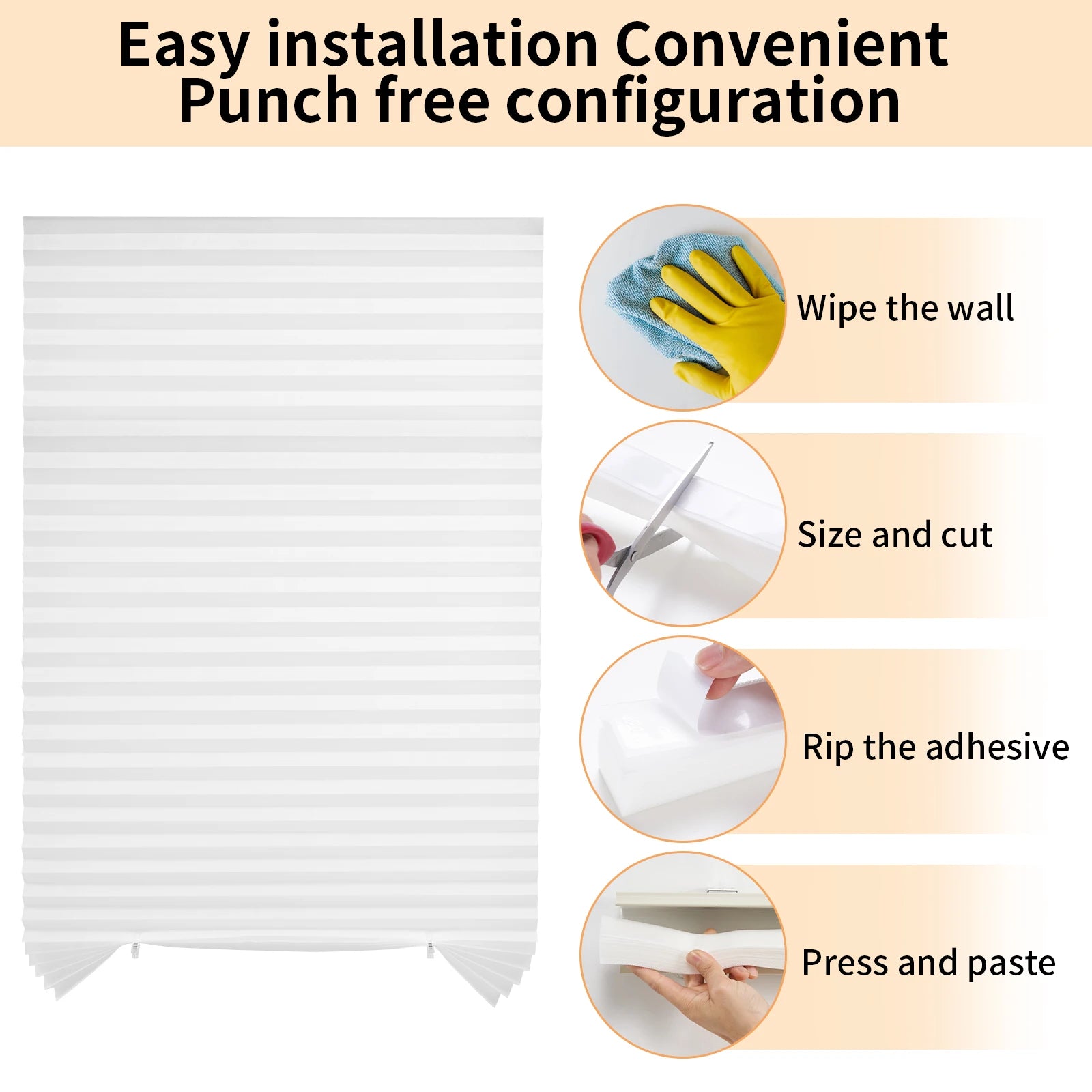 Pleated Window Blinds Temporary Window Shades Cordless Light Filtering Pleated Paper Shades Room Darkening Blind for Home Office Qme