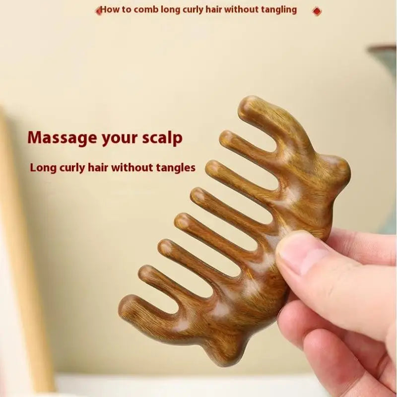 Sandalwood Wide Tooth Guasha Scraping Body Massage Wood Meridian Comb Qme
