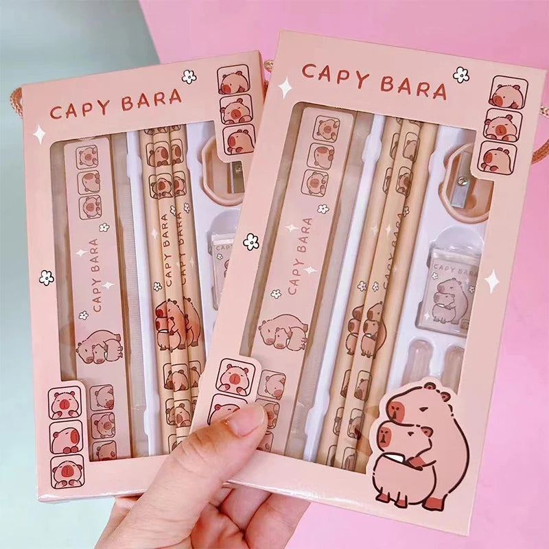 Kids 1 Capybara Cartoon Animals Pencil Ruler Eraser Sharpener Qme Default Title