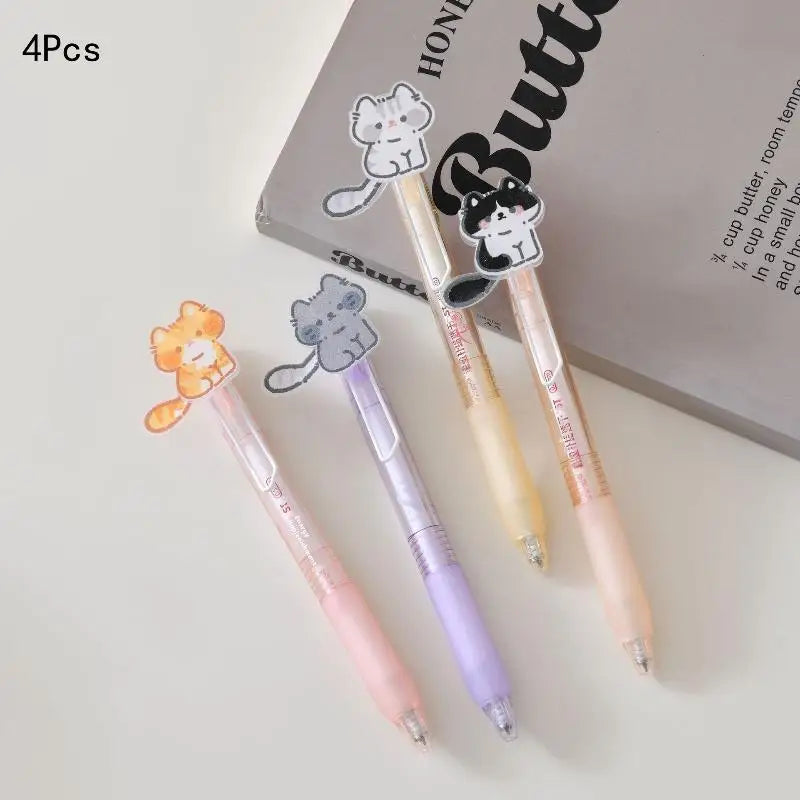 1 Gel Pen Cute Wagging Tail Cat Cartoon Automatic Black Kawaii Qme A2