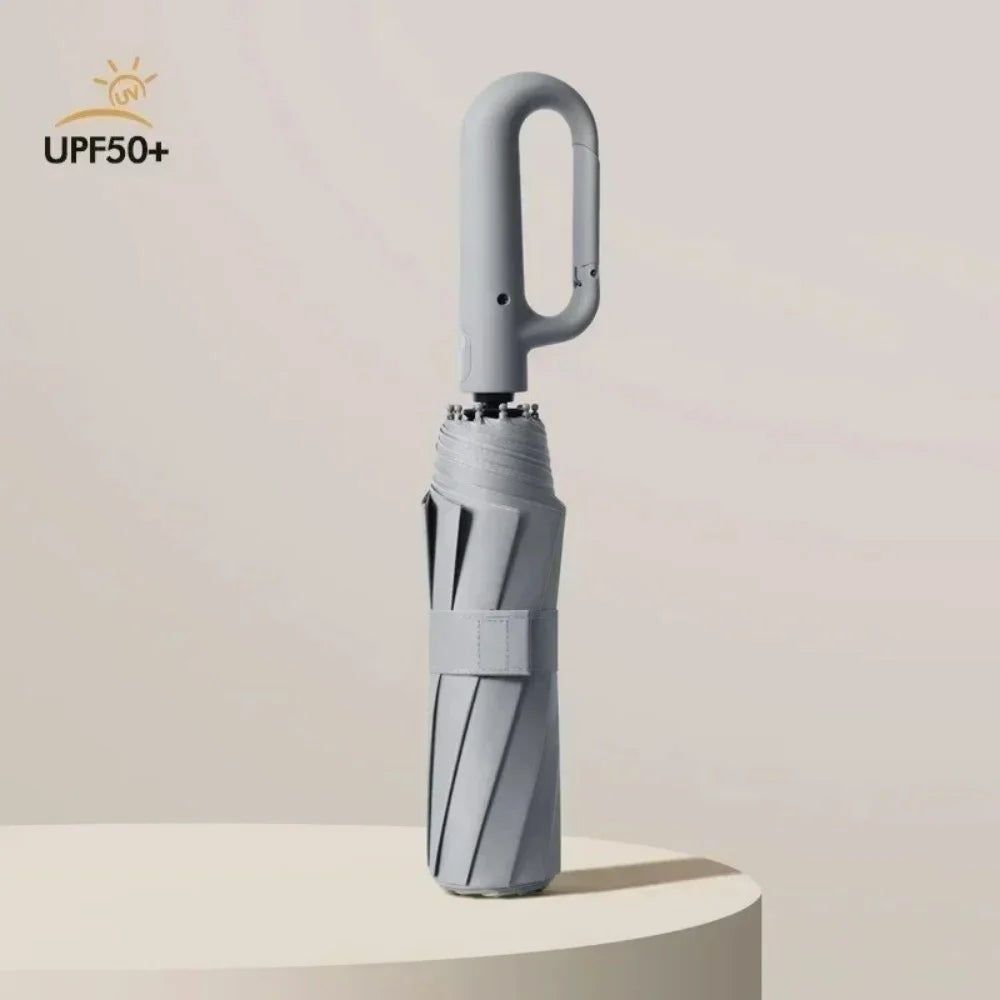 Ring Buckle Design Extra Large Reinforced Wind Rain-resistant Sunshade UV Umbrellas Automatic Folding UV Umbrella for Men Women Qme Grey 10K metal-fiber composite