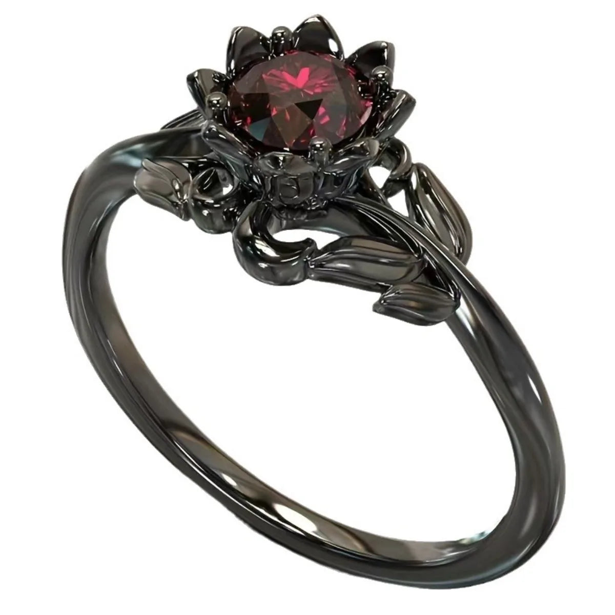 Simple New Fashion Originality Border New Jewelry Ladies Flower Ring Electroplating Gun Black Hand-inlaid Ring Popular Gift Qme