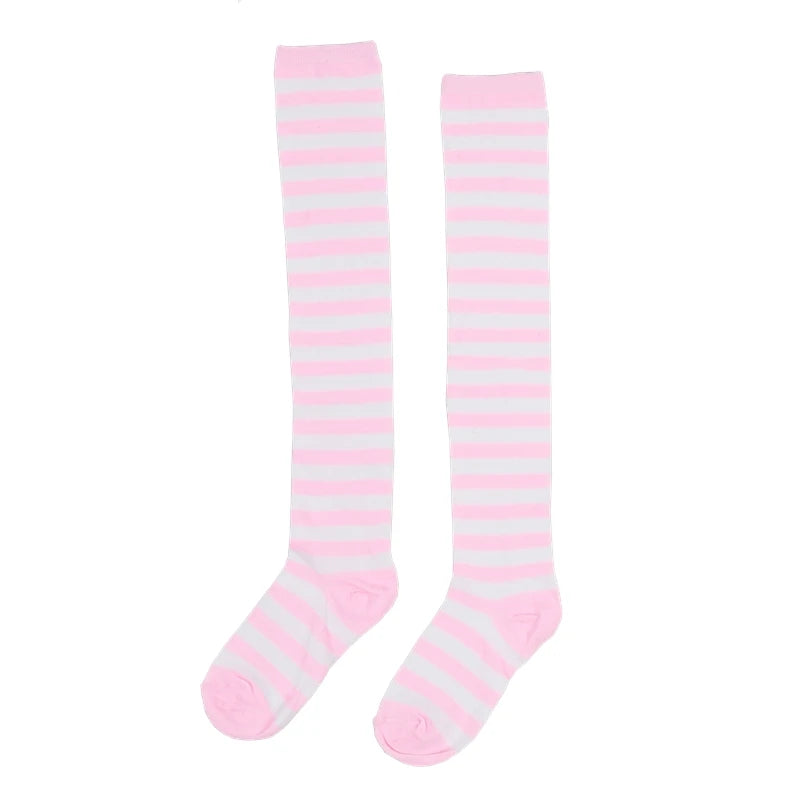 Women Striped Stockings Over Knee Length JK Long Socks Ladies Girls Qme A17 One Size