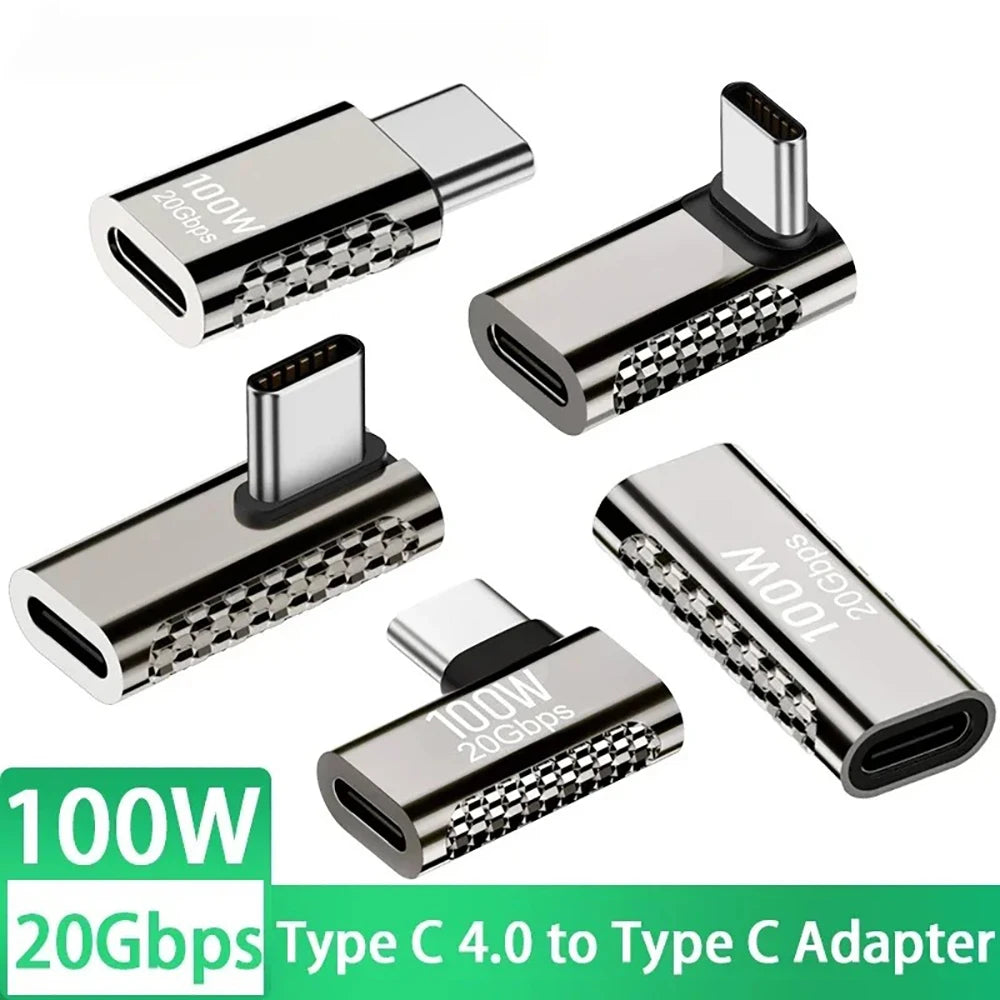 Type C to USB C 100W 20Gbps OTG Adapter 90 Degree Fast Charge Converter PD Male To Female Data Transfer for Laptop Phone Tablets Qme