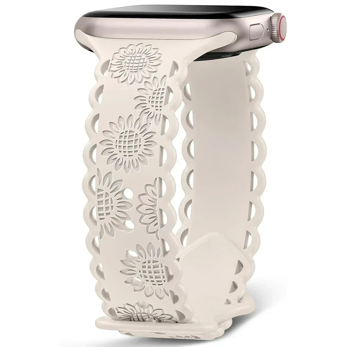 Engraved Floral Strap for Apple Watch Ultra2 49mm 45 44 42 41 40mm 38mm Silicone Band for IWatch Series 9/8/7/6/5/4/3/2/SE Ultra Qme Starlight 42mm 44mm 45mm 49mm