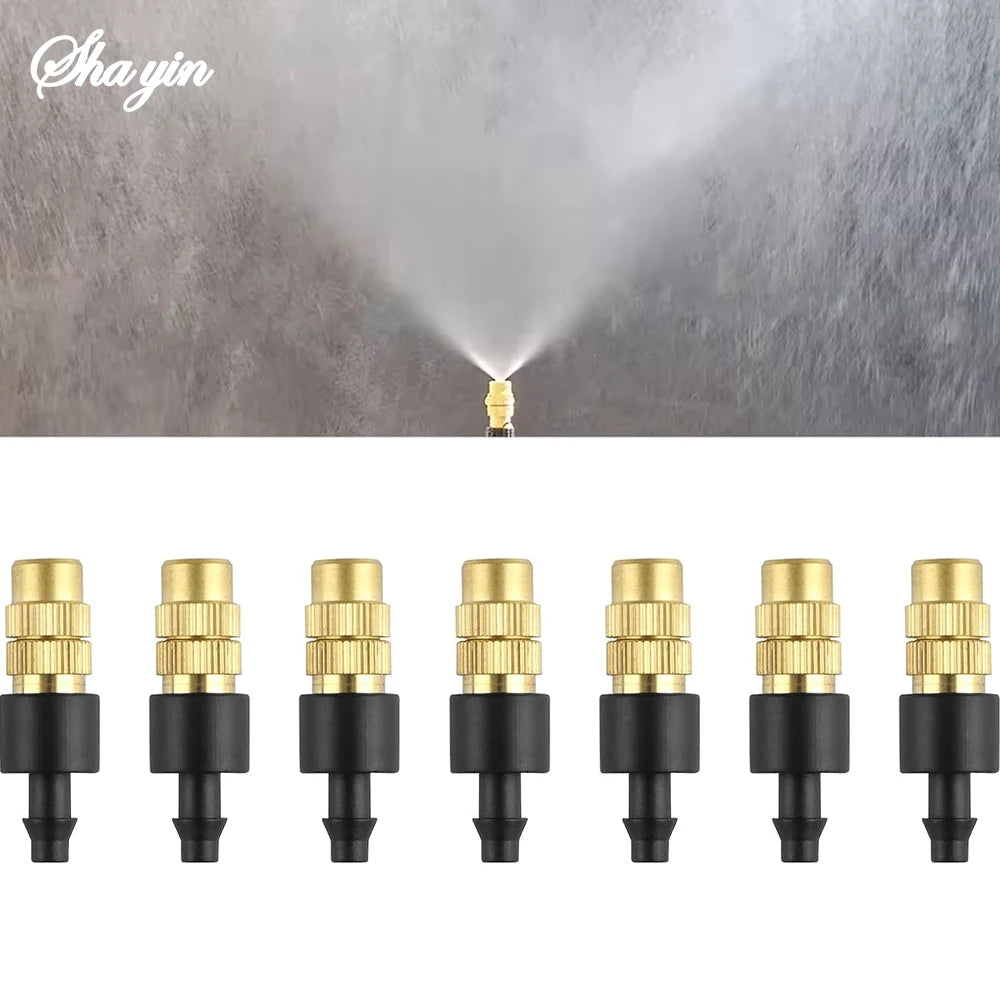 10pcs 4/7PVC Outdoor Misting Cooling System Garden Irrigation Watering 1/4'' Brass Atomizer Adjustable Garden Micro Sprinklers Qme