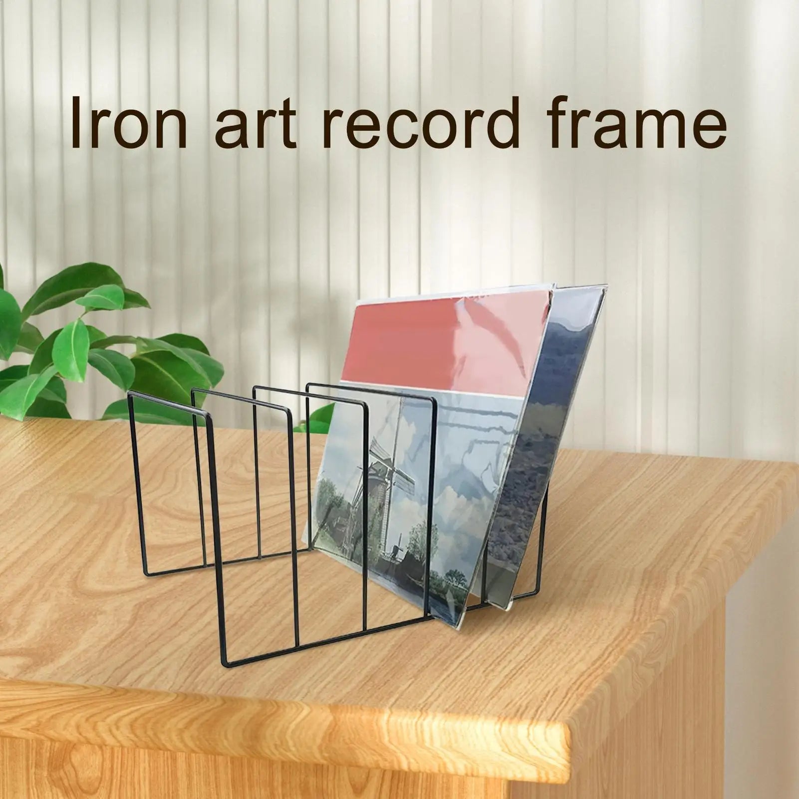 Record Holder Albums Black Iron Book Organizer Rack File Folder Qme