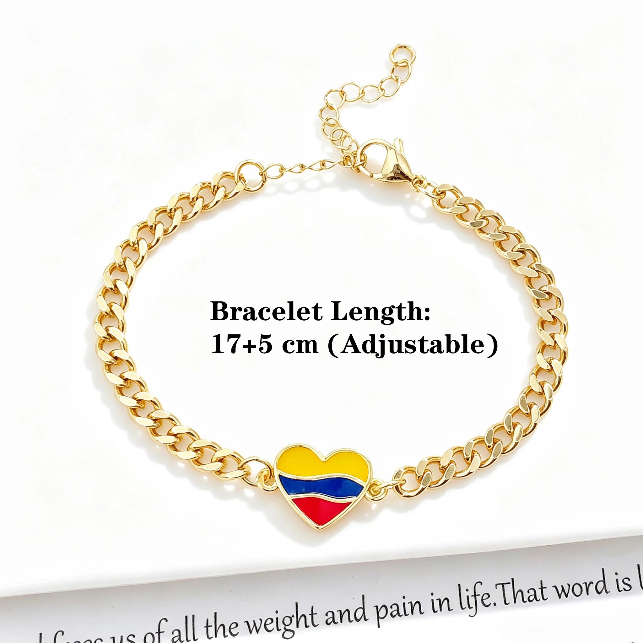 Classic Enamel Art Gold Plated Venezuela Colombia Flag Cuban Chain Bracelet for Men Women Holiday Anniversary Jewelry Fine Gift Qme