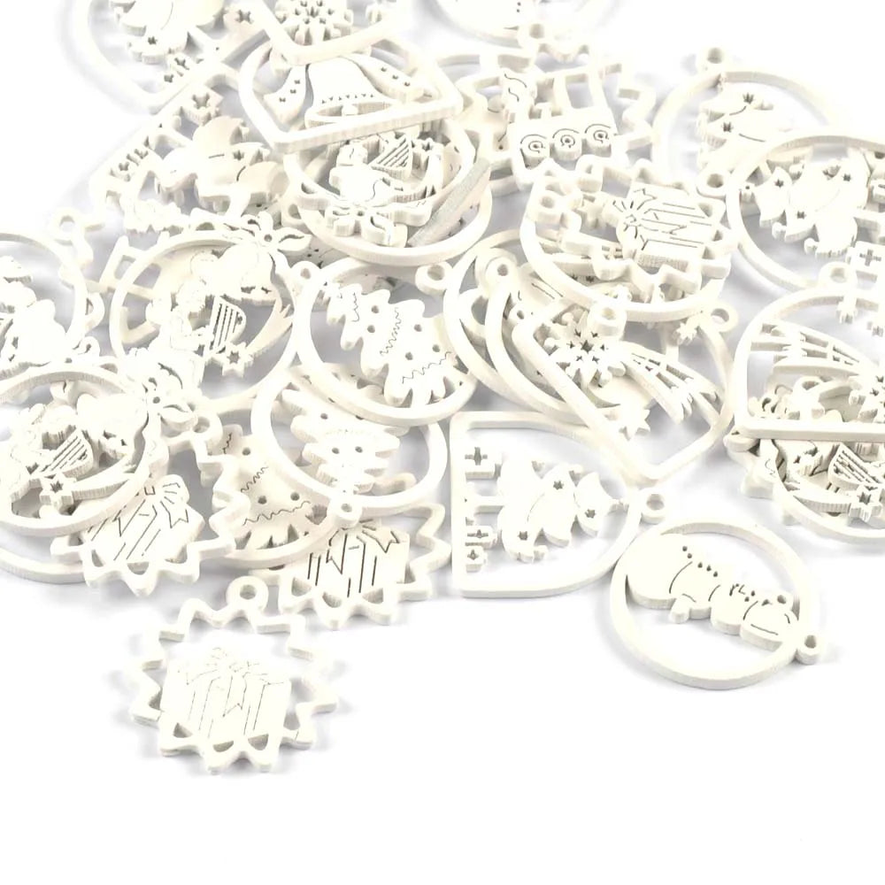 30Pcs Christmas Tree Bell White Wooden Pendant Hanging Oranment DIY Scrapbooking Xmas Party Home Decorations Wood Crafts c3520 Qme