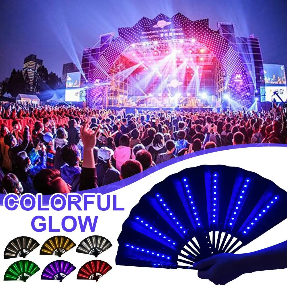 Light Up Folding Fan Line Dancing Women Hand Glowing Stage Qme