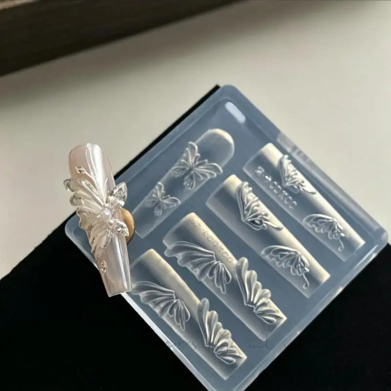 Floral Butterfly Print Crystal Nail Art Mold Unique Artistic DIY Home Qme