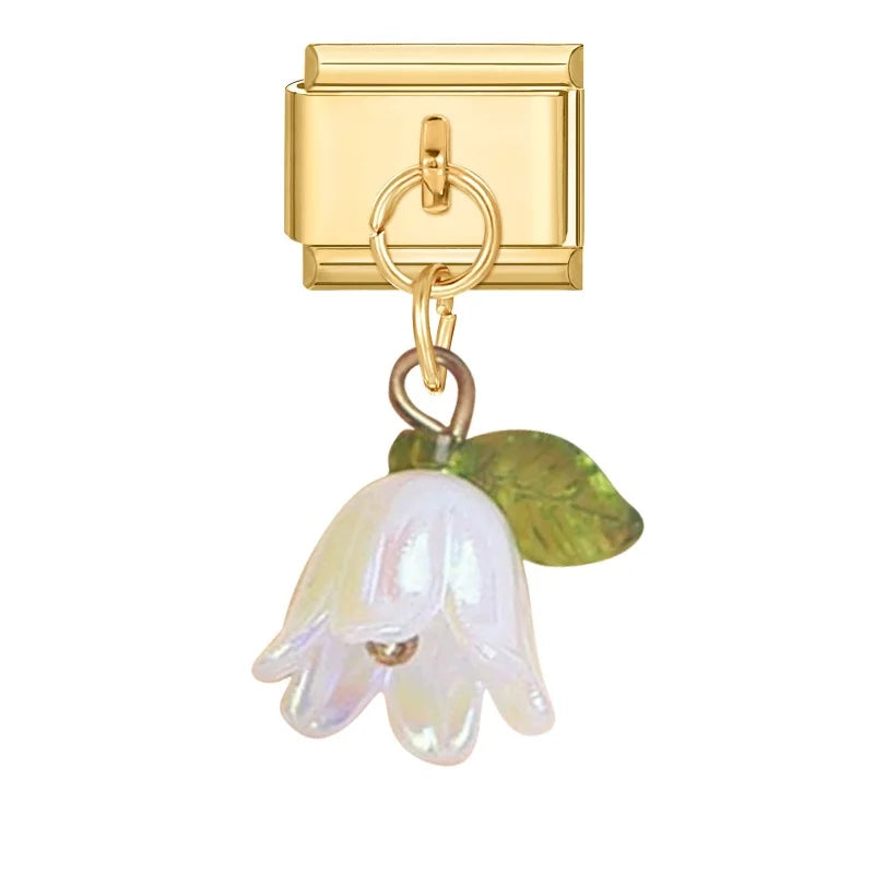 Fashion Colorful Lily Of The Valley Golden Pendant Italian Charm Link Fit 9mm Bracelet Stainless Steel Women Men DIY Making Gift Qme Style 12