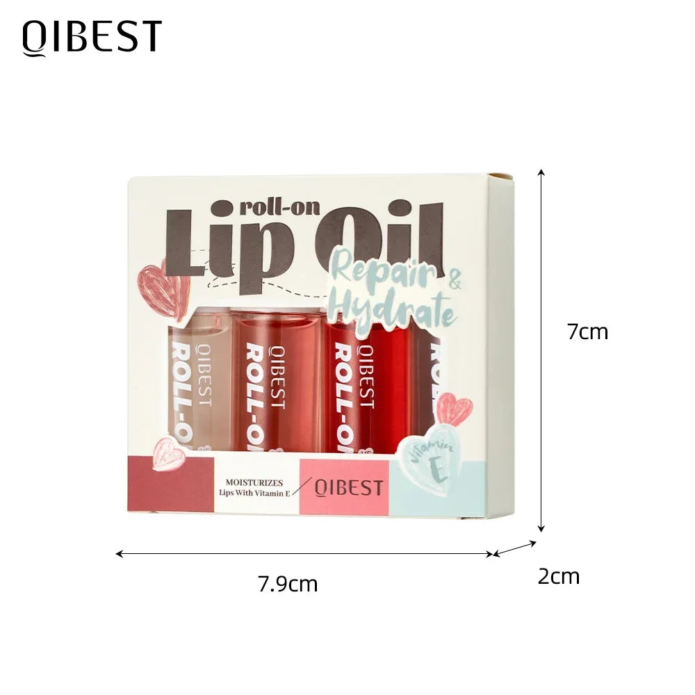 QIBEST 4Pcs Roll-On Lip Balm Moisturizing Clear Transparent Lip Oil Long Lasting Hydrating Rolling Bead Lip Gloss Woman Makeup Qme