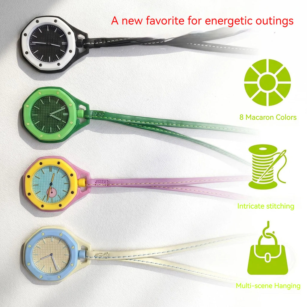 Octagonal Pocket Watch Necklace with PU Leather Lanyard Casual Hanging Watch Quartz Movement Candy Color Fashion Pendant Watches Qme
