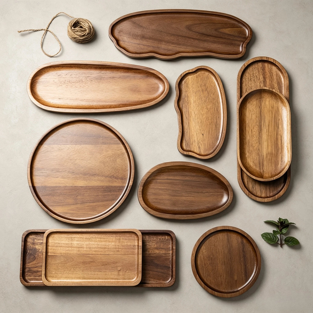  A Tableware Solid Wood Food Tray Round Rectangle Dessert Plate Japanese-style Wooden Snack Fruit Tea Saucer Pallet Bread Board Qme