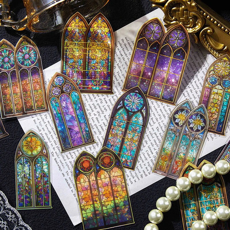 Vintage Gothic Church Stained Glass Window Stickers, Retro Collage Decorative Supplies, Ideal Holiday & Birthday Gifts Qme