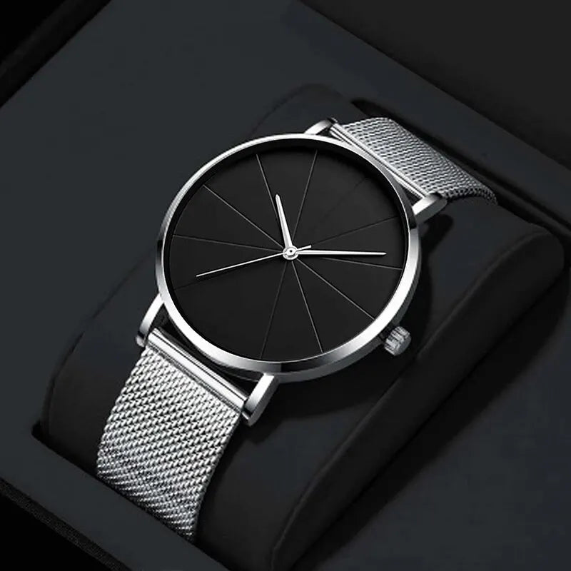 Mens Fashion Business Quartz Wristwatch Fashion Calendar Men Watch Mesh Belt Men Luxury Silver Bracelet Watches Qme