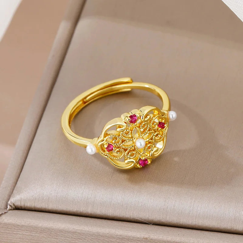 New Chinese Style Retro Palace Auspicious Ring with Adjustable Exquisite Temperament and Versatile Ring Jewelry Qme