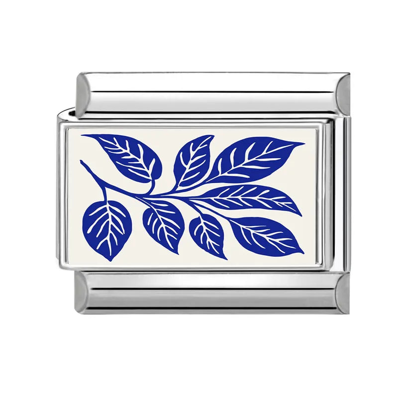 Fashion 3D Pattern Grapefruit Blue Flowers Piano Italian Charm Links Fit 9mm Stainless Steel Bracelet Jewelry DIY Making Beads Qme Style 13