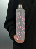 Matte Water Cup Bow Print Design Student Frosted Stainless Steel Qme pink >1L