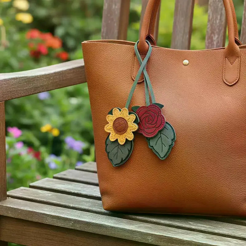 Floral Faux Leather Bookmark Rope Tassel Multi-functional Bag Charm Qme