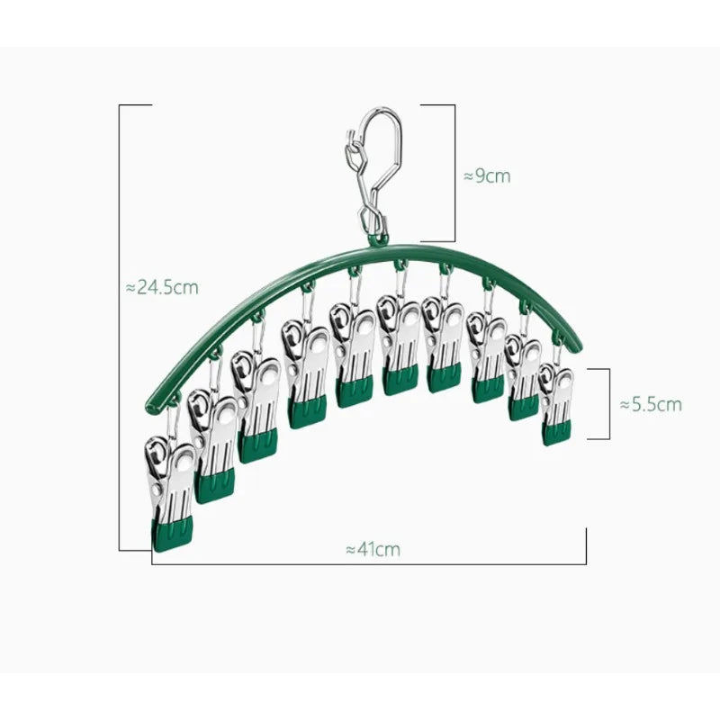 10 Clips Stainless Steel Sock Clip Pace-Saving Arc Sock Drying Rack Windproof Non-slip Clothes Rack Underwear Clip Towel Hanger Qme