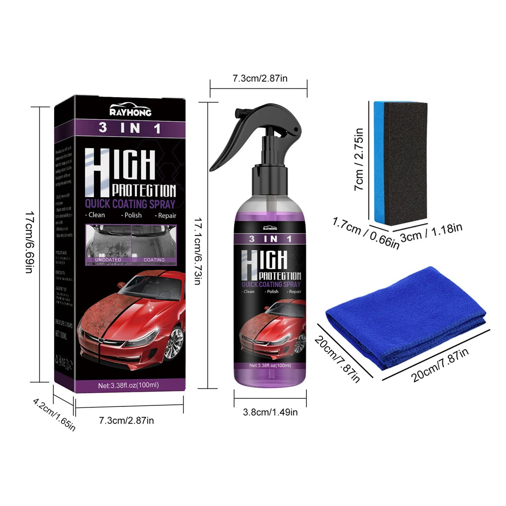2 Set 3 In 1 Auto Nano Ceramic Coating 100ml Polishing Spraying Wax Car Scratch Repair Glass Hydrophobic Coating Car Paint Care Qme