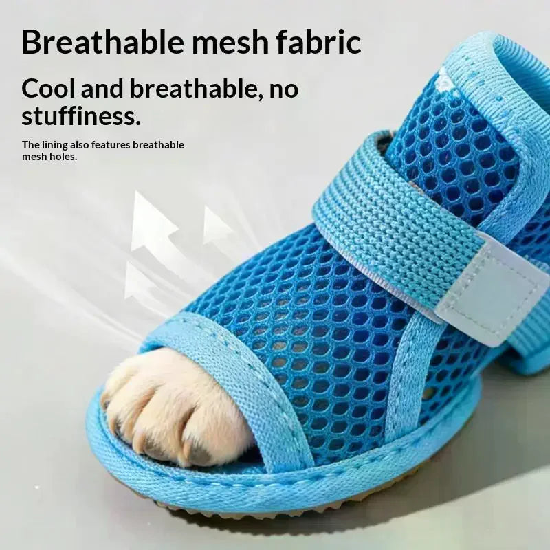 4Pcs/Set 4Pcs Cute Mesh Dog Shoes Summer Outdoor Anti-slip Cooling Dog Boots With Reflective Strap Breathable Puppy Shoes Pet Qme