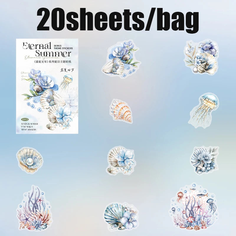 20 Sheets Summer Theme Stickers for Scrapbooking DIY Journal Planner Collage Art Phone Case Decoration Craft Supplies Qme 5