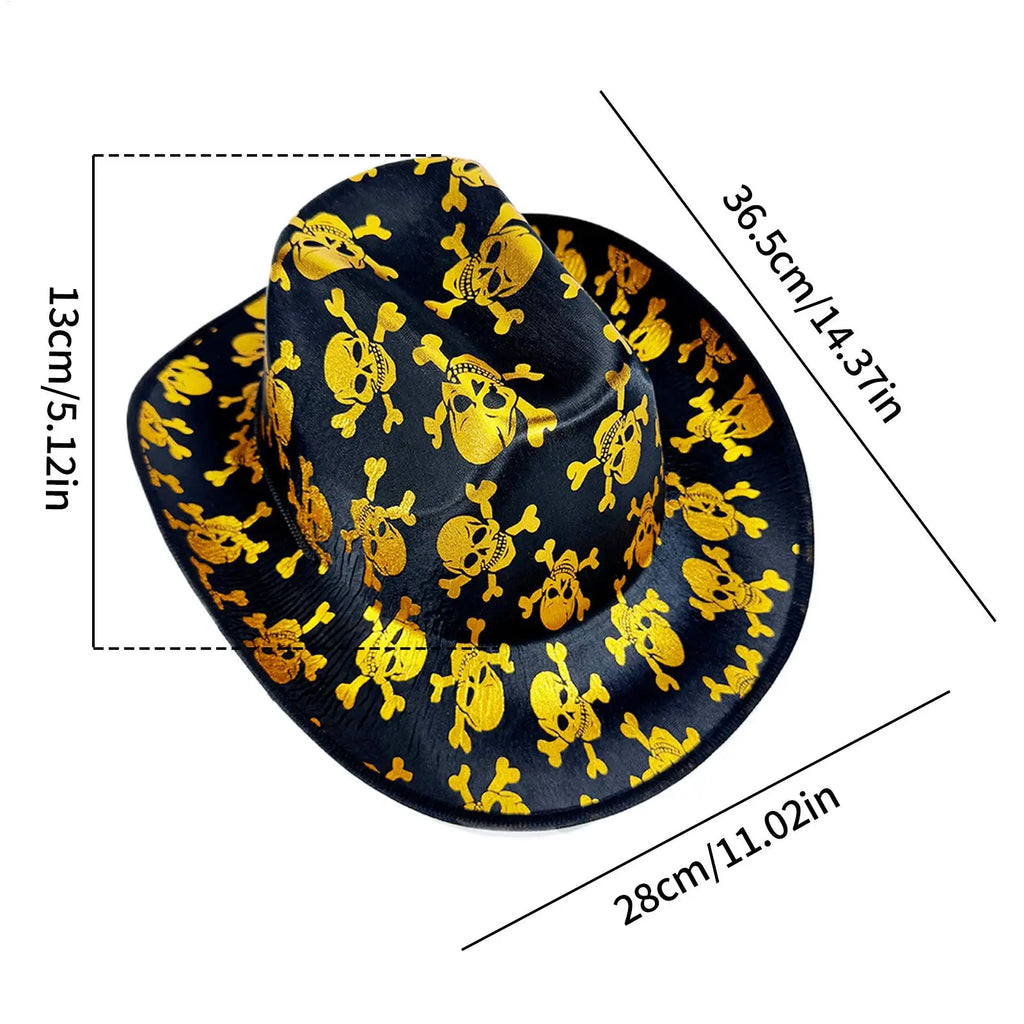 Western Cowboy Hat Skull Pattern Wide Brim Cowgirl Hat With Lanyard Dress Up Headwear For Masquerade Family Gathering Party Qme