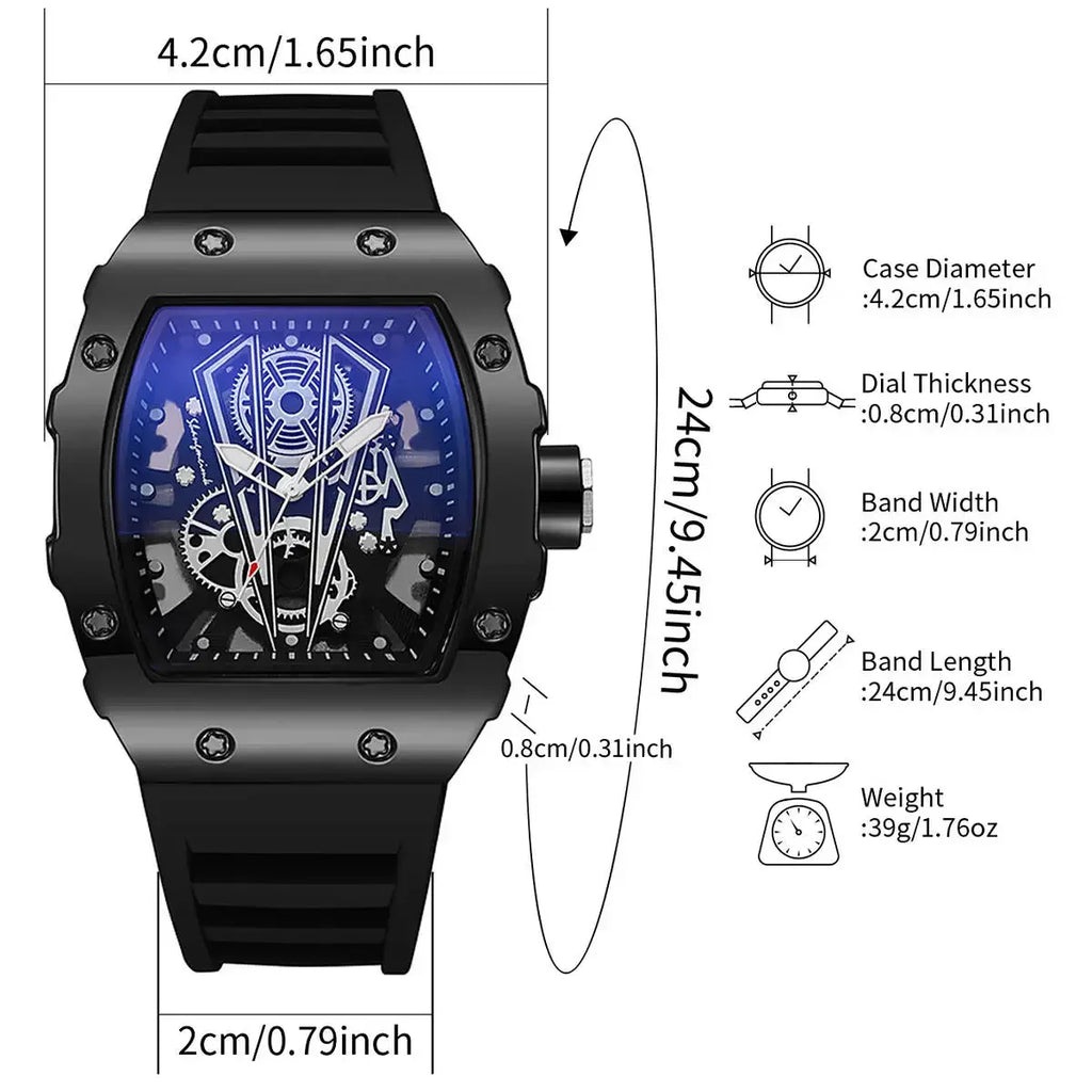 2026 Hollow out Richard wine barrel shaped quartz watch for men, silicone watch for men, business calendar, sports watch for men Qme