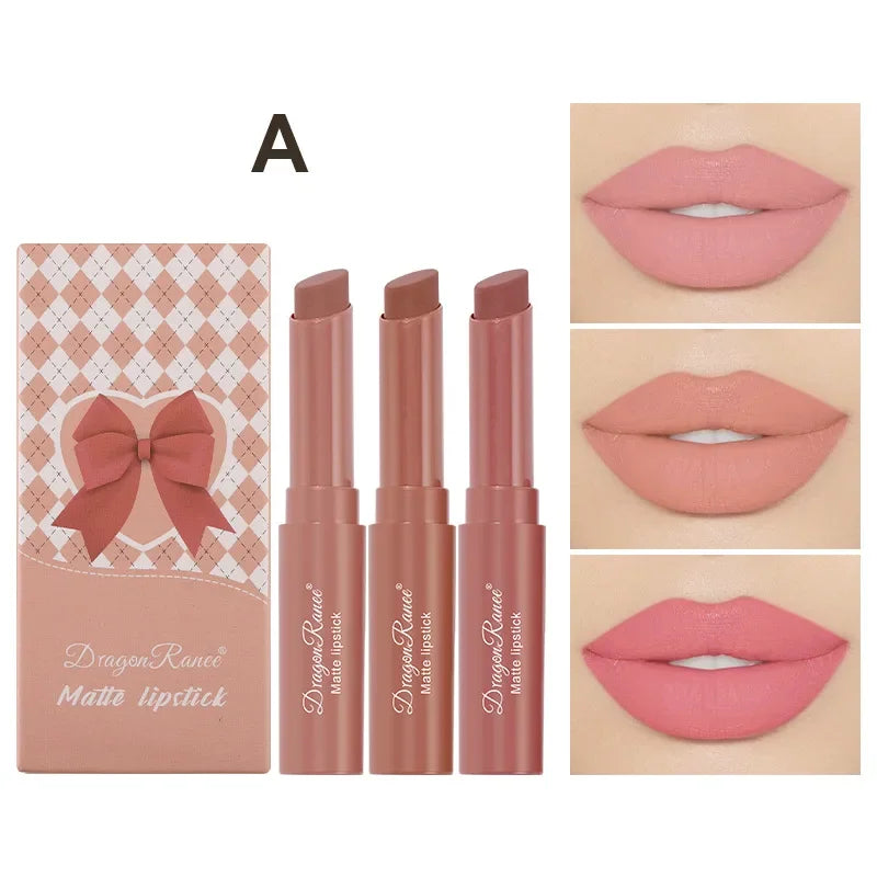 1/3pcs Nude Lipstick Crayon Long Lasting Matte Lipstick Pencil 24 Hours Waterproof Set Lip Moisturizer Colouring Lip Tint Stick Qme A-3pcs