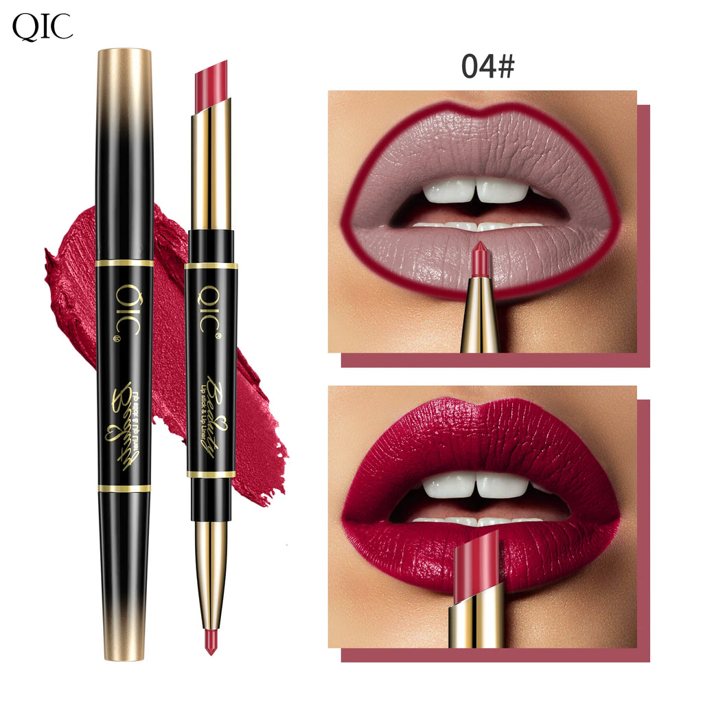 QIC Lipstick Lipliner Pen Matte Velvet Lip Liner Pencil Contour Makeup Sexy Red Lip Stick Long Lasting Cosmetics Qme Q909-4