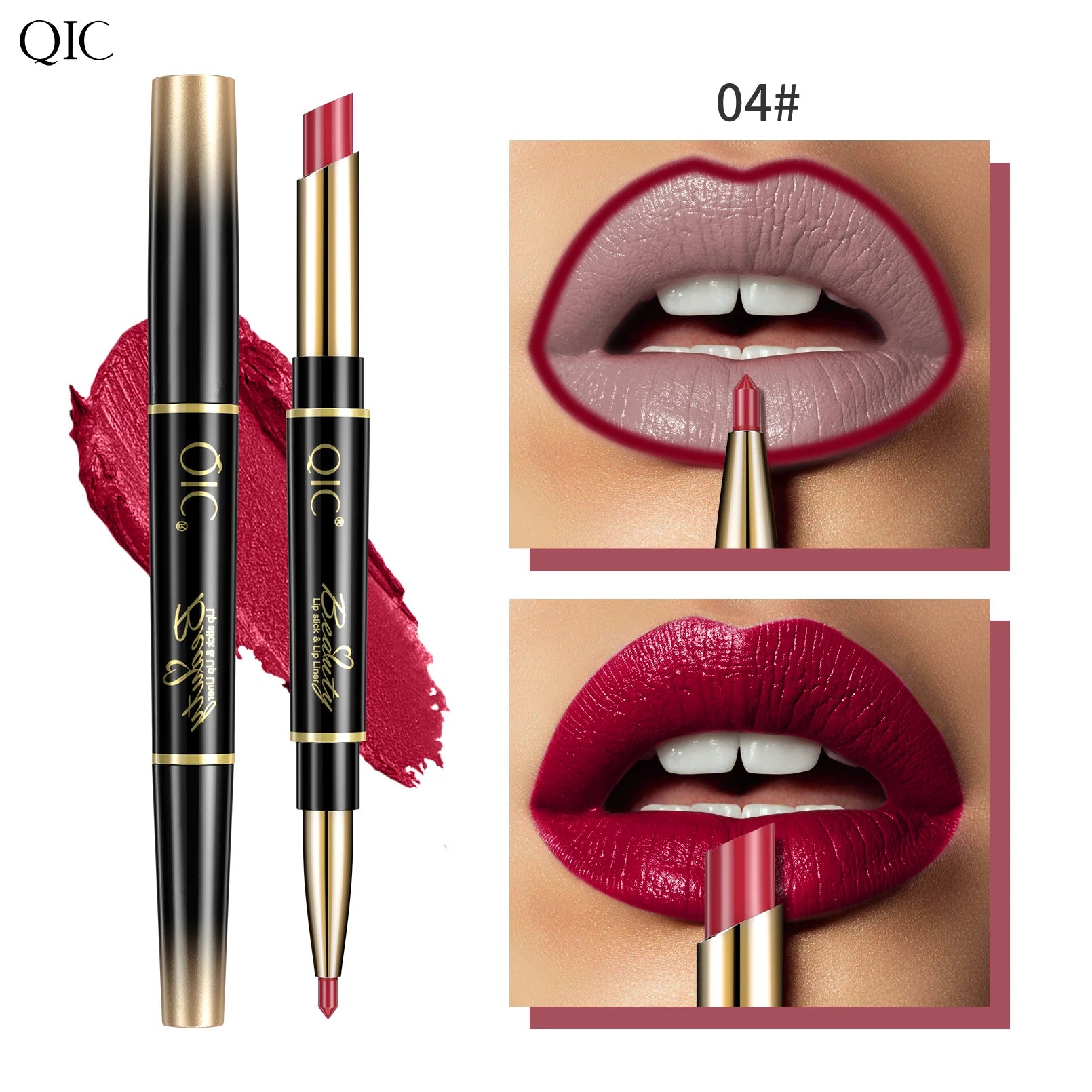 QIC Lipstick Lipliner Pen Matte Velvet Lip Liner Pencil Contour Makeup Sexy Red Lip Stick Long Lasting Cosmetics Qme Q909-4