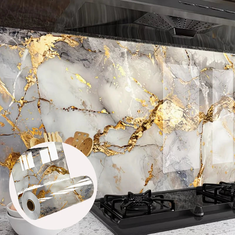 Minimalist Light Luxury Marble Kitchen Oil Proof Sticker Waterproof Qme
