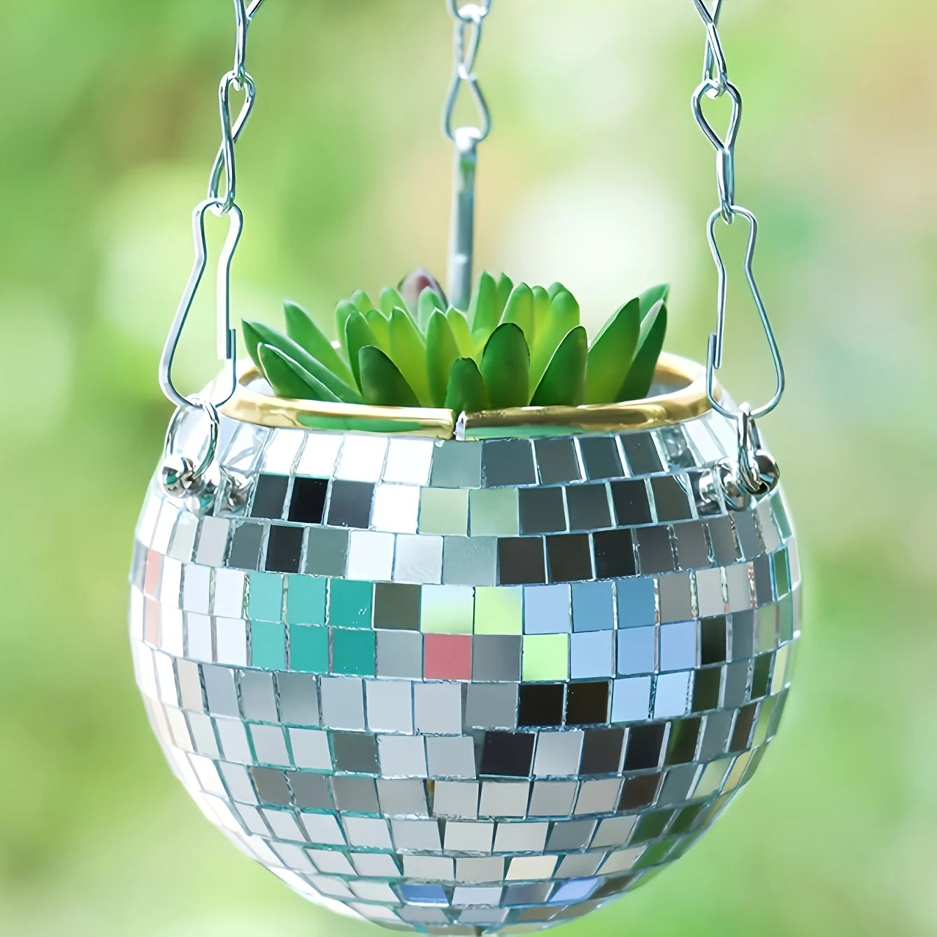 Bohemian Geometric Party Ball Hanging Mirror with Metal Chain And Wood Ring Multi-Purpose Storage for Pens Makeup Brushes Indoor Qme MULTI