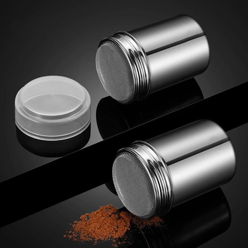 Stainless Steel Cocoa Flour Coffee Sifter Flour Sugar Icing Mesh Sifter Powder Spreading Tank for Fancy Coffee Barbecue Tools. Qme