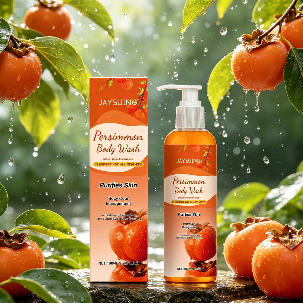 Jaysuing Persimmon Body Wash Odor Removal Refreshing Oil Control Exfoliating Body Cleaning Smooth Skin Purification Shower Gel Qme