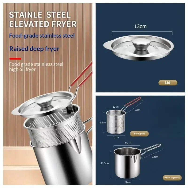 Deep Frying Pot Kitchen Fryer Strainer Stainless Steel Tempura Pan Qme B