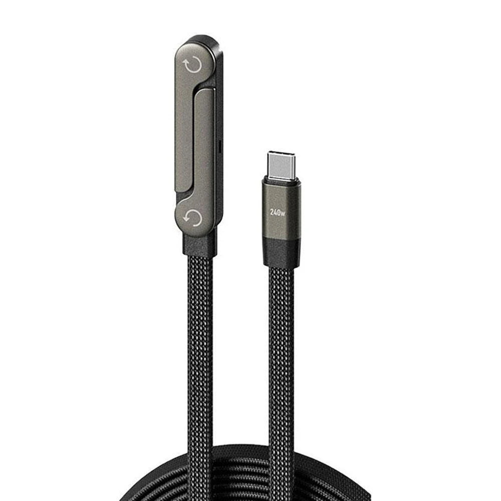 USB C to Type C 240W 2 IN 1 Cable Foldable Holder Data Cord Fast Charging Braided Elbow PD Wire For iPhone 17 16 Samsung Xiaomi Qme black 1.5m