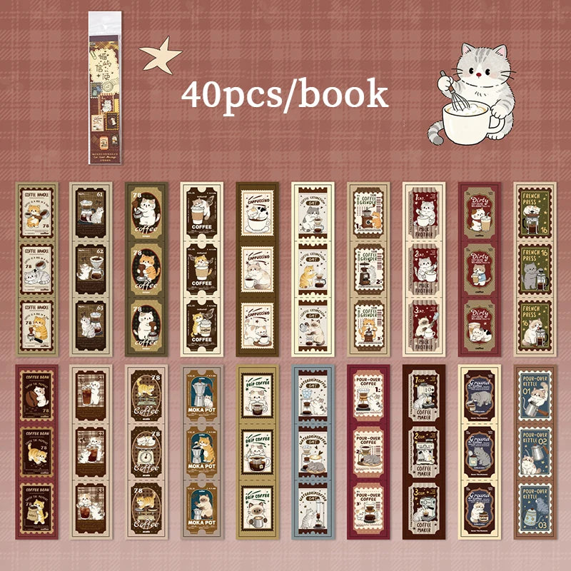 Retro Forest Style Cat Long Sticker Book, Perfect for Journal Collage, Kpop Deco, Gift Wrapping and Notebook Decoration Qme B