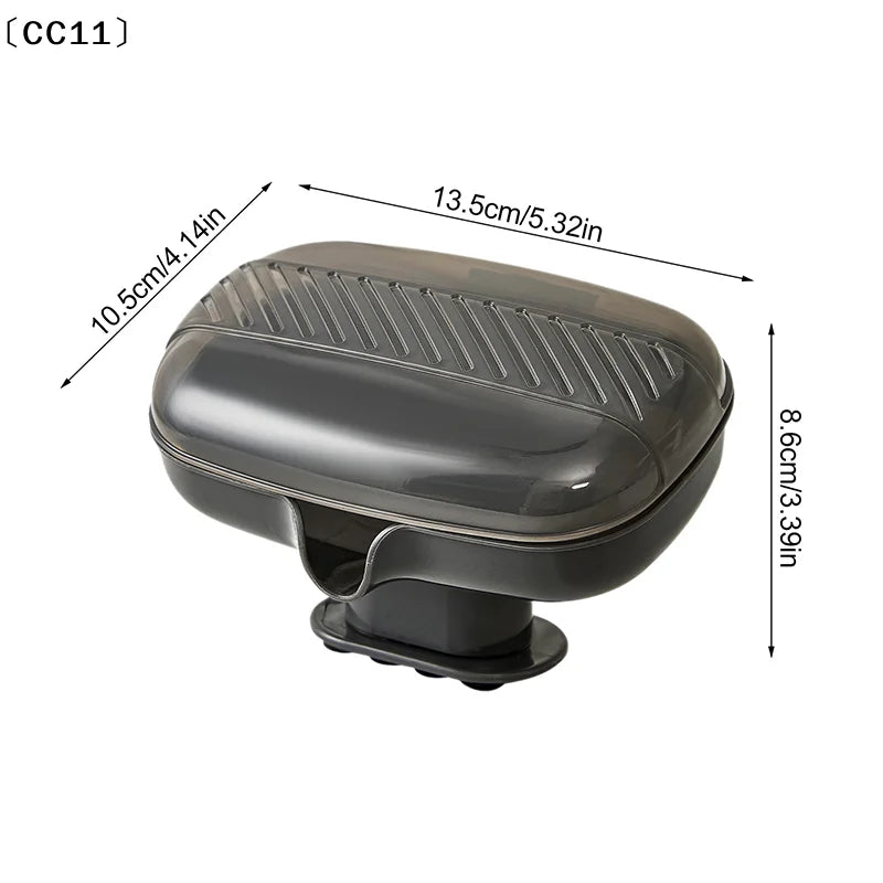 Sucker Soap Dish Holder Lid Self-draining Tray Case Portable Qme