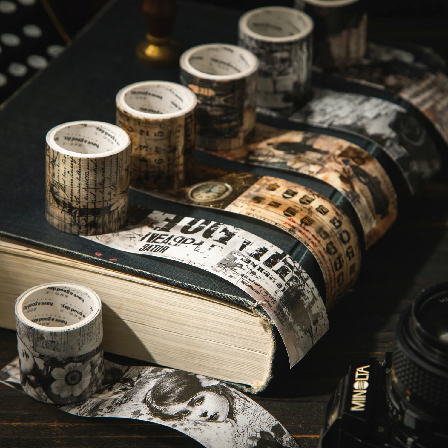 1 Roll Vintage Book Page Background Theme Washi Tape, Suitable for Scrapbooking DIY, Collage Supplies, Phone Case Notebook Decor Qme